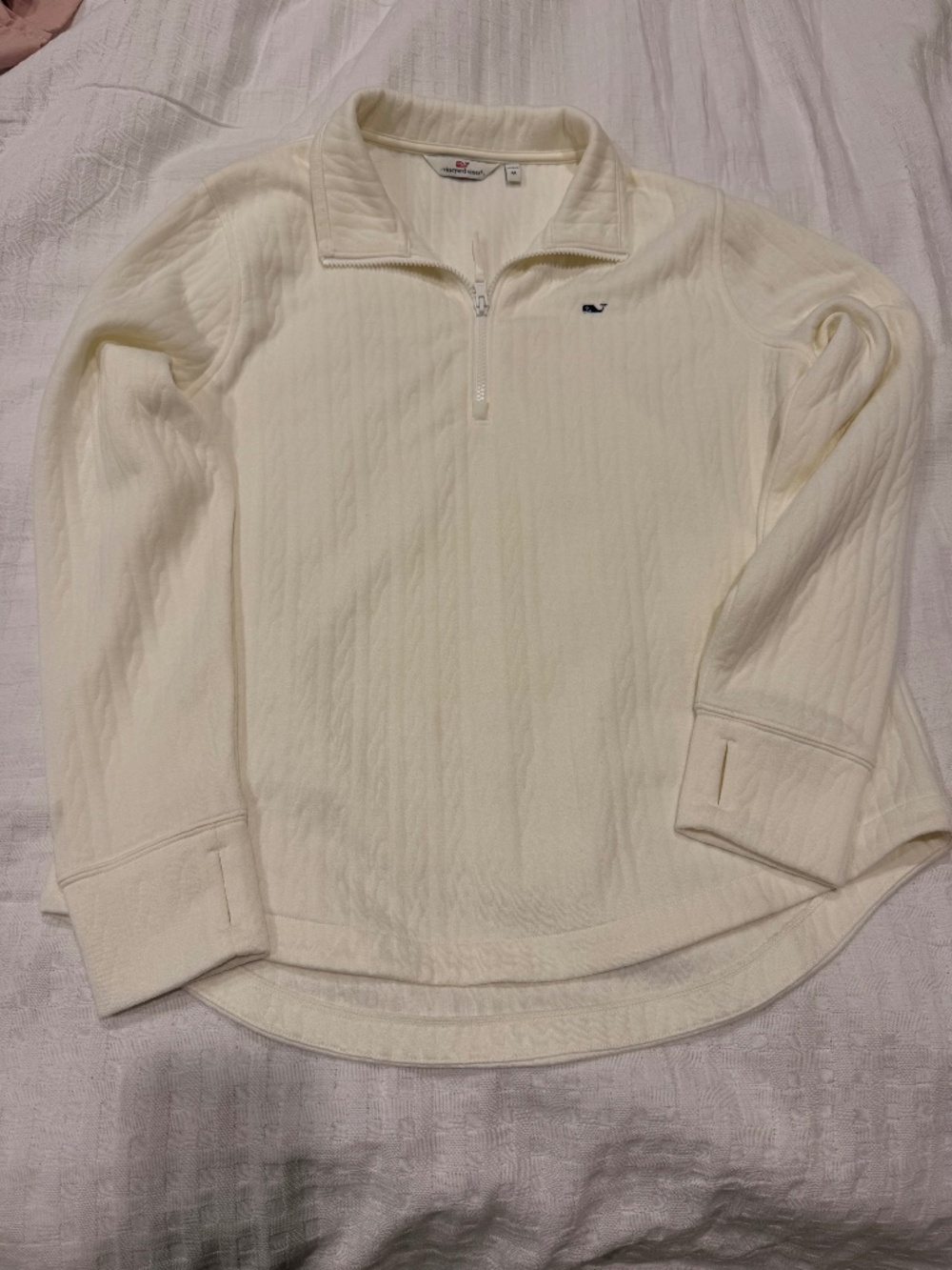 NWOT Vineyard Vines Ivory Cable Knit 1/4 zip M
